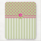 Girly Roze en Groen Bloemen Mousepad Muismat (Voorkant)