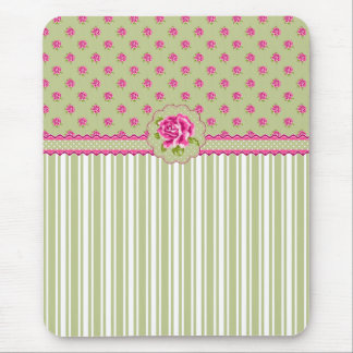 Girly Roze en Groen Bloemen Mousepad Muismat