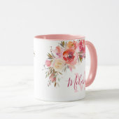 Girly Roze en Koraal Rozen Naam Monogram Mok (Voorkant rechts)