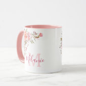 Girly Roze en Koraal Rozen Naam Monogram Mok (Voorkant links)