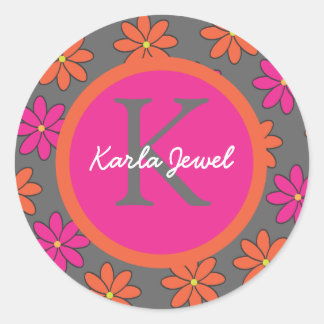 Girly Roze en Sinaasappel Flowers Ronde Sticker