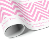 Girly Roze en Witte Chevron | Gepersonaliseerd Cadeaupapier (Rol Hoek)