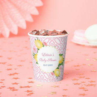 Girly roze en witte citroenen Baby shower Party Papieren Bekers