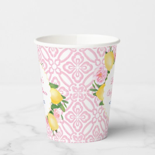 Girly roze en witte citroenen Baby shower Party Papieren Bekers (Links)