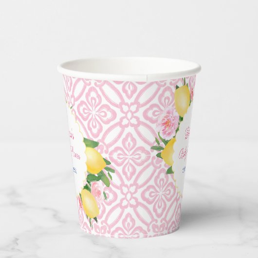 Girly roze en witte citroenen Baby shower Party Papieren Bekers (Rechts)