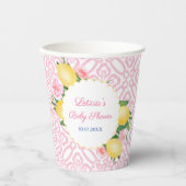 Girly roze en witte citroenen Baby shower Party Papieren Bekers (Voorkant)