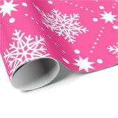 Girly Roze en witte sneeuwvlokken kerstpatroon Cadeaupapier (Rol Hoek)
