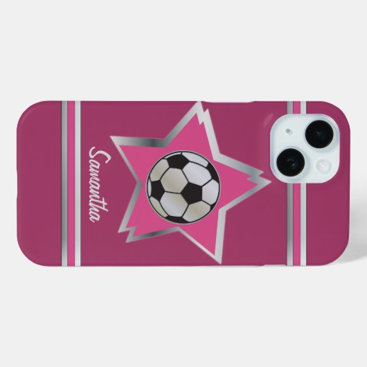 Girly Roze en Zilveren Effect Soccer Star Case-Mate iPhone Case (Achterkant (horizontaal))