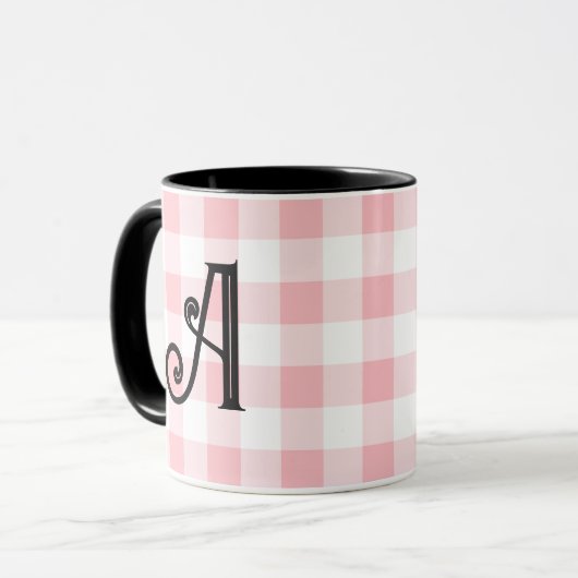 Girly Roze en Zwart Custom Monogram Mok (Voorkant links)