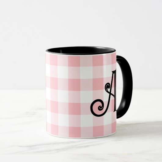 Girly Roze en Zwart Custom Monogram Mok (Voorkant rechts)