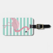 Girly roze flamingo on mint White Stripes Bagagelabel (Voorkant horizontaal)