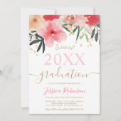 Girly roze floral gold glitter photoafstuderen kaart (Voorkant)