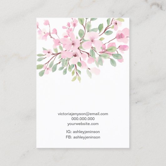 Girly roze floral logo sieraden oorbel ketting visitekaartje (Achterkant)