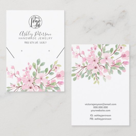 Girly roze floral logo sieraden oorbel ketting visitekaartje (Voorkant / Achterkant)