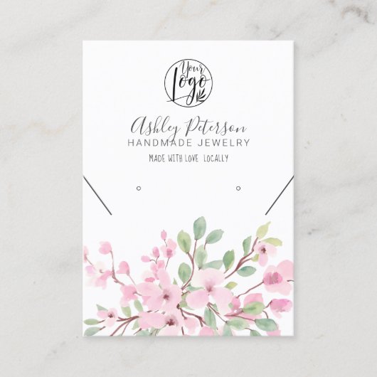 Girly roze floral logo sieraden oorbel ketting visitekaartje (Voorkant)