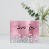 Girly Roze Folie Holo Glitters Bedankt Briefkaart (Staand voorkant)