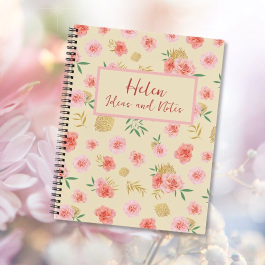 Girly Roze, Geel en Goud Floral Oriental Notitieboek