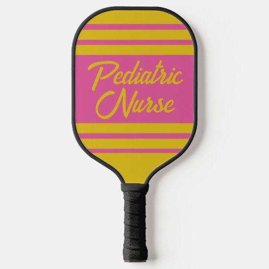 Girly roze geel gestreepte kinderverpleegster pickleball paddle (Voorkant)