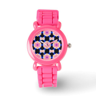 girly roze geometrisch patroon horloge
