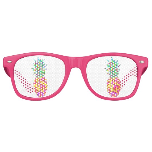 Girly roze geometrische driehoeken ananas retro zonnebril (Voorkant)