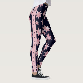 Girly roze glam sterren op blauw gepersonaliseerd  leggings