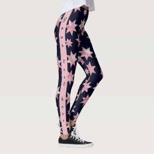 Girly roze glam sterren op blauw gepersonaliseerd leggings