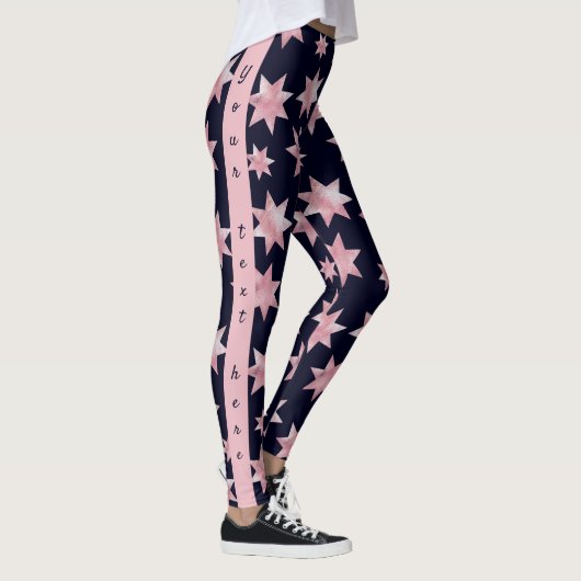Girly roze glam sterren op blauw gepersonaliseerd  leggings (Rechts)