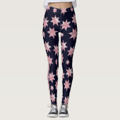 Girly roze glam sterren op blauw gepersonaliseerd  leggings (Voorkant)