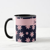 Girly roze glam sterren op blauw gepersonaliseerd mok (Links)