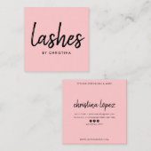 Girly roze glam wimpers moderne wimpers script vierkante visitekaartje (Voorkant / Achterkant)