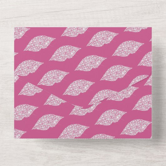 Girly roze glam witte diamanten lippen all in one uitnodiging (Achterkant)