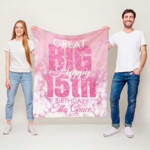 Girly Roze Glitter 15e Verjaardag Fleece Deken