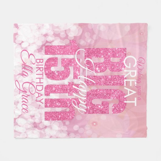 Girly Roze Glitter 15e Verjaardag Fleece Deken (Voorkant (Horizontaal))