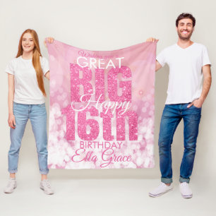 Girly Roze Glitter 16e Verjaardag Fleece Deken