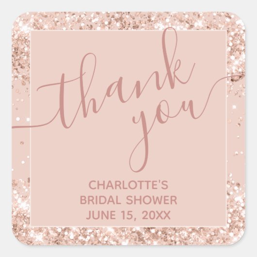 Girly roze glitter dank u vierkante Sticker (Voorkant)