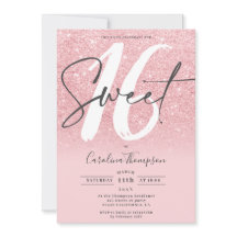 Girly roze glitter gradient chique foto Sweet 16
