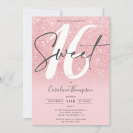 Girly roze glitter gradient chique foto Sweet 16 Kaart