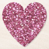 Girly roze glitter harten kartonnen onderzetters (Voorkant)