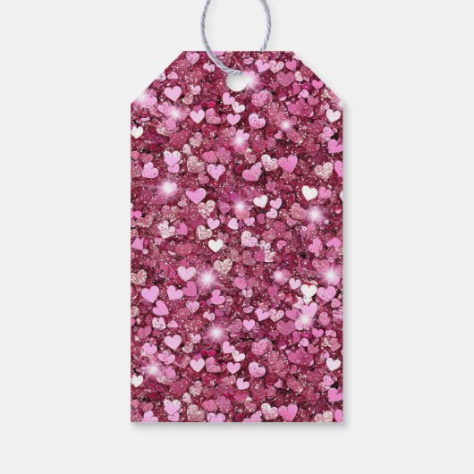 Girly roze glitter harten knuffels cadeaulabel (Achterkant)