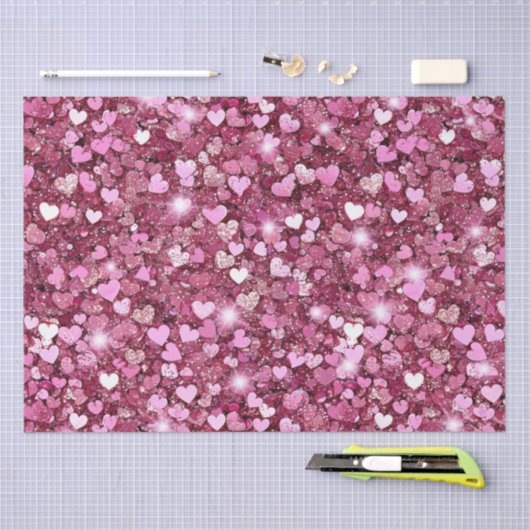 Girly roze glitter harten tissuepapier (Craft)