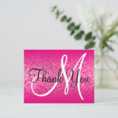 Girly Roze Glitter Ombre Monogram Bedankt Briefkaart (Staand voorkant)