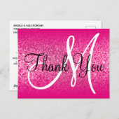 Girly Roze Glitter Ombre Monogram Bedankt Briefkaart (Voorkant / Achterkant)