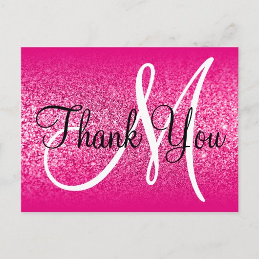 Girly Roze Glitter Ombre Monogram Bedankt Briefkaart (Voorkant)