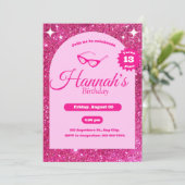 girly roze glitter schattig uitnodiging (Staand voorkant)