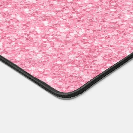 Girly roze glitter textuur en sparkles, monogram bureaumat (Hoek)