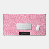 Girly roze glitter textuur en sparkles, monogram bureaumat (Keyboard & Muis)