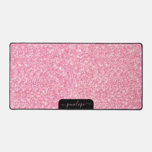 Girly roze glitter textuur en sparkles, monogram bureaumat (Voorkant)
