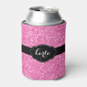 Girly roze glitter textuur zwart accenten blikjeskoeler (Blikje Voorkant)
