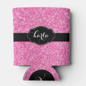 Girly roze glitter textuur zwart accenten blikjeskoeler (Achterkant)