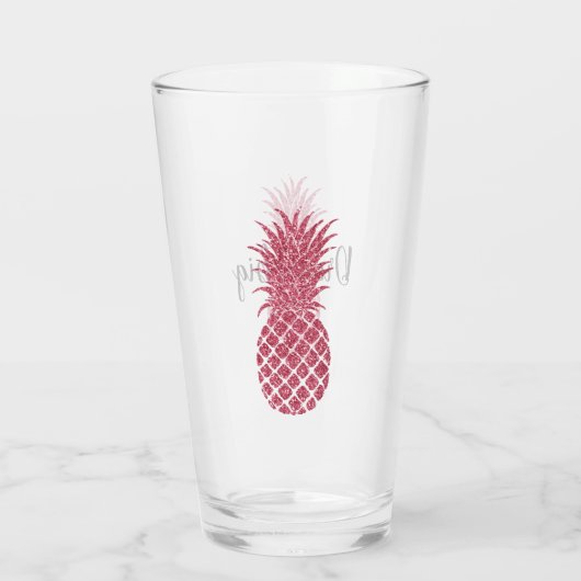 Girly roze glitter tropische ananas glas (Achterkant)